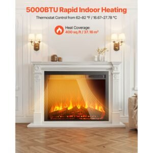 electric fireplace insert, 35 inch recessed and wall mounted with adjustable flame color brightness & 8h timer & remote control, indoor heater w/ 750w/1500w dual heating modes, 5000btu black