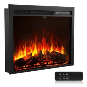 Electric Fireplace Insert, 35 inch Recessed and Wall Mounted with Adjustable Flame Color Brightness & 8h Timer & Remote Control, Indoor Heater w/ 750W/1500W Dual Heating Modes, 5000BTU Black