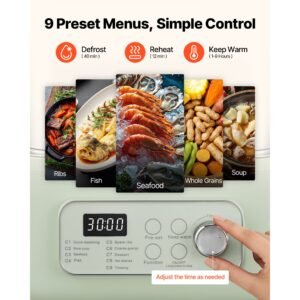 electric food steamer 13.7 qt 2 tier stainless steel for 3 6 servings, 1500w vegetable & meal steamer for cooking with 9 pre programmed settings, keep warm, for veggies, seafood & rice, green