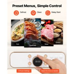 electric food steamer 6.3 qt glass with 2 tier stainless steel trays, 1200w vegetable steamer for cooking, 1 3 servings, pre programmed settings, delay start, for veggies, seafood & rice, white