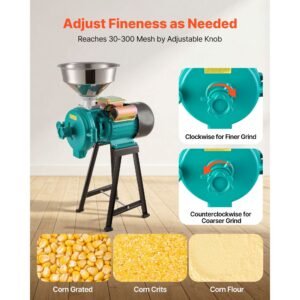 electric grain mill grinder, 110 lbs/h commercial spice grinders, 1500w cast iron pulverizer powder machine with non slip rubber feet, for dry grains, spices, cereals, coffee, corn & pepper