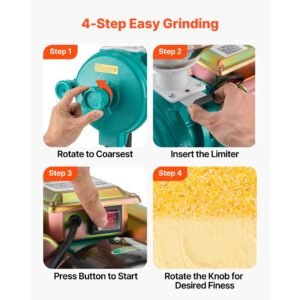 electric grain mill grinder, 110 lbs/h commercial spice grinders, 1500w cast iron pulverizer powder machine with non slip rubber feet, for dry grains, spices, cereals, coffee, corn & pepper