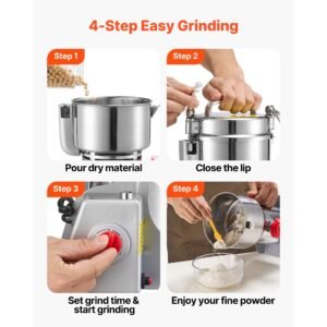 electric grain mill grinder, 1.8 lbs commercial spice grinders, high speed 2100w stainless steel pulverizer powder machine, for dry grains, spices, cereals, coffee, corn & pepper, swing type