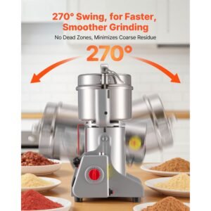 electric grain mill grinder, 1.8 lbs commercial spice grinders, high speed 2100w stainless steel pulverizer powder machine, for dry grains, spices, cereals, coffee, corn & pepper, swing type