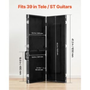 electric guitar hard case, 41.3 inch, rectangle wooden hard shell protective carrying case, with lock latch, padding, accessory compartment, key, for 39 inch tele/st electric guitars, black