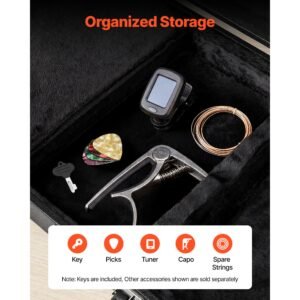 electric guitar hard case, 41.3 inch, rectangle wooden hard shell protective carrying case, with lock latch, padding, accessory compartment, key, for 39 inch tele/st electric guitars, black