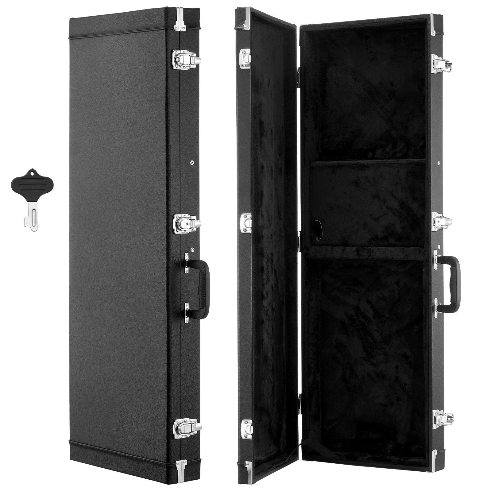 electric guitar hard case, 41.3 inch, rectangle wooden hard shell protective carrying case, with lock latch, padding, accessory compartment, key, for 39 inch tele/st electric guitars, black