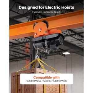 electric hoist manual trolley, 1100 lbs/0.5 ton load for pa200 pa250 pa300 pa400 pa500, push beam trolley with dual wheels, 2.68" 4.33" adjustable beam flange width for straight & curved i beam