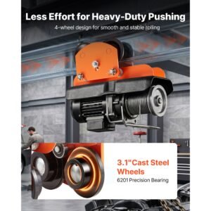 electric hoist manual trolley, 1100 lbs/0.5 ton load for pa200 pa250 pa300 pa400 pa500, push beam trolley with dual wheels, 2.68" 4.33" adjustable beam flange width for straight & curved i beam
