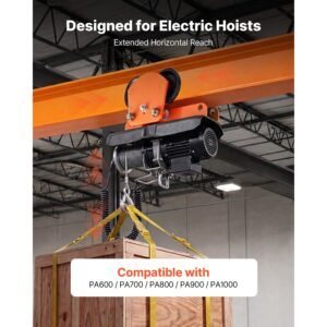 electric hoist manual trolley, 2200 lbs/1 ton load for pa600 pa700 pa800 pa900 pa1000, push beam trolley with dual wheels, 2.68" 4.33" adjustable beam flange width for straight & curved i beam