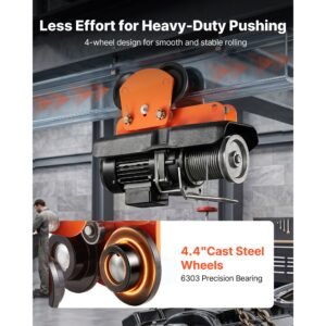 electric hoist manual trolley, 2200 lbs/1 ton load for pa600 pa700 pa800 pa900 pa1000, push beam trolley with dual wheels, 2.68" 4.33" adjustable beam flange width for straight & curved i beam