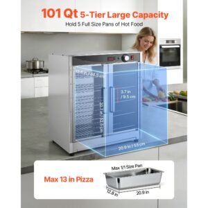 electric hot box food warmer, 5 tier commercial warming cabinet with water tray, double door and adjustable shelves, stainless steel food warmer cabinet, for restaurant, kitchen, pizza, chicken