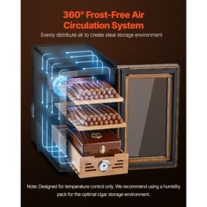 electric humidor, 23l, 150 counts electric cigar humidor cabinet with cooling temperature control, spanish cedar wood shelves & drawers, mechanical hygrometer, 3 layers, cooler for household