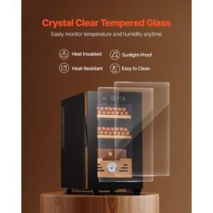 electric humidor, 23l, 150 counts electric cigar humidor cabinet with cooling temperature control, spanish cedar wood shelves & drawers, mechanical hygrometer, 3 layers, cooler for household