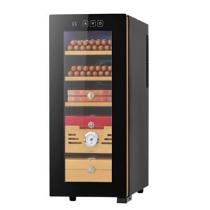 Electric Humidor, 33L, 250 Counts Electric Cigar Humidor Cabinet with Cooling Temperature Control, Spanish Cedar Wood Shelves & Drawers, Mechanical Hygrometer, 4 Layers, Cooler for Household
