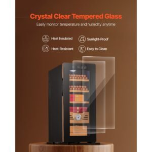 electric humidor, 33l, 250 counts electric cigar humidor cabinet with cooling temperature control, spanish cedar wood shelves & drawers, mechanical hygrometer, 4 layers, cooler for household