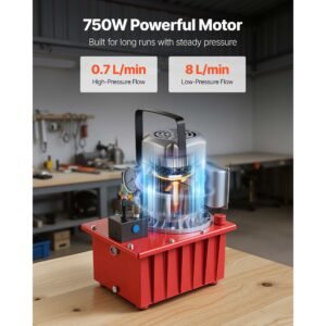 electric hydraulic pump, 750w 10,000 psi, 120v single acting electric driven hydraulic pump power pack unit, with manual valve, 2.1 gallon / 8l, for punching, bending, single acting cylinders