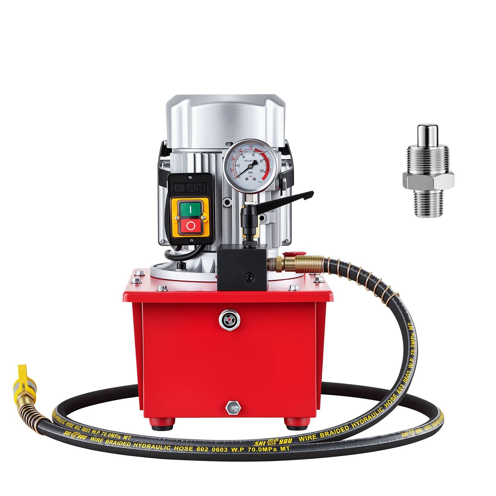 electric hydraulic pump, 750w 10,000 psi, 120v single acting electric driven hydraulic pump power pack unit, with manual valve, 2.1 gallon / 8l, for punching, bending, single acting cylinders