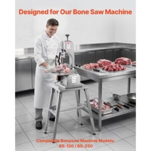 electric meat bandsaw stand, floor stand with adjustable height, stable h shaped frame, anti slip foot pads, for our bone saw machine, compatible with models bs 130 & bs 250