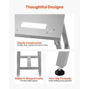 electric meat bandsaw stand, floor stand with adjustable height, stable h shaped frame, anti slip foot pads, for our bone saw machine, compatible with models bs 130 & bs 250