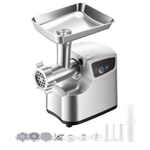 Electric Meat Grinder, 5 Lbs/Min Capacity, #8 Meat Mincer with 3 Grinding Plates, 3 Sausage Stuffing Tubes & Kubbe Kit, 700W/0.77HP Sausage Stuffer Maker for Home Kitchens, ETL Listed