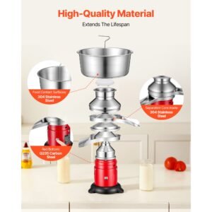 electric milk cream separator, 60l/h output 10500rpm milk cream centrifugal separator, 304 stainless steel goat cow milk skimmer separating machine with 4.5l bowl capacity (40w, 100 240v)