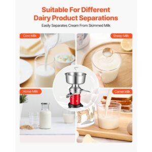 electric milk cream separator, 60l/h output 10500rpm milk cream centrifugal separator, 304 stainless steel goat cow milk skimmer separating machine with 4.5l bowl capacity (40w, 100 240v)