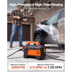 electric pressure washer, 1958 max psi 2.5 max gpm, portable power washer with 4 nozzles, metal extension wand, commercial grade 5 piston plunger pump, high pressure for cars,driveways,patios