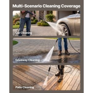 electric pressure washer, 1958 max psi 2.5 max gpm, portable power washer with 4 nozzles, metal extension wand, commercial grade 5 piston plunger pump, high pressure for cars,driveways,patios