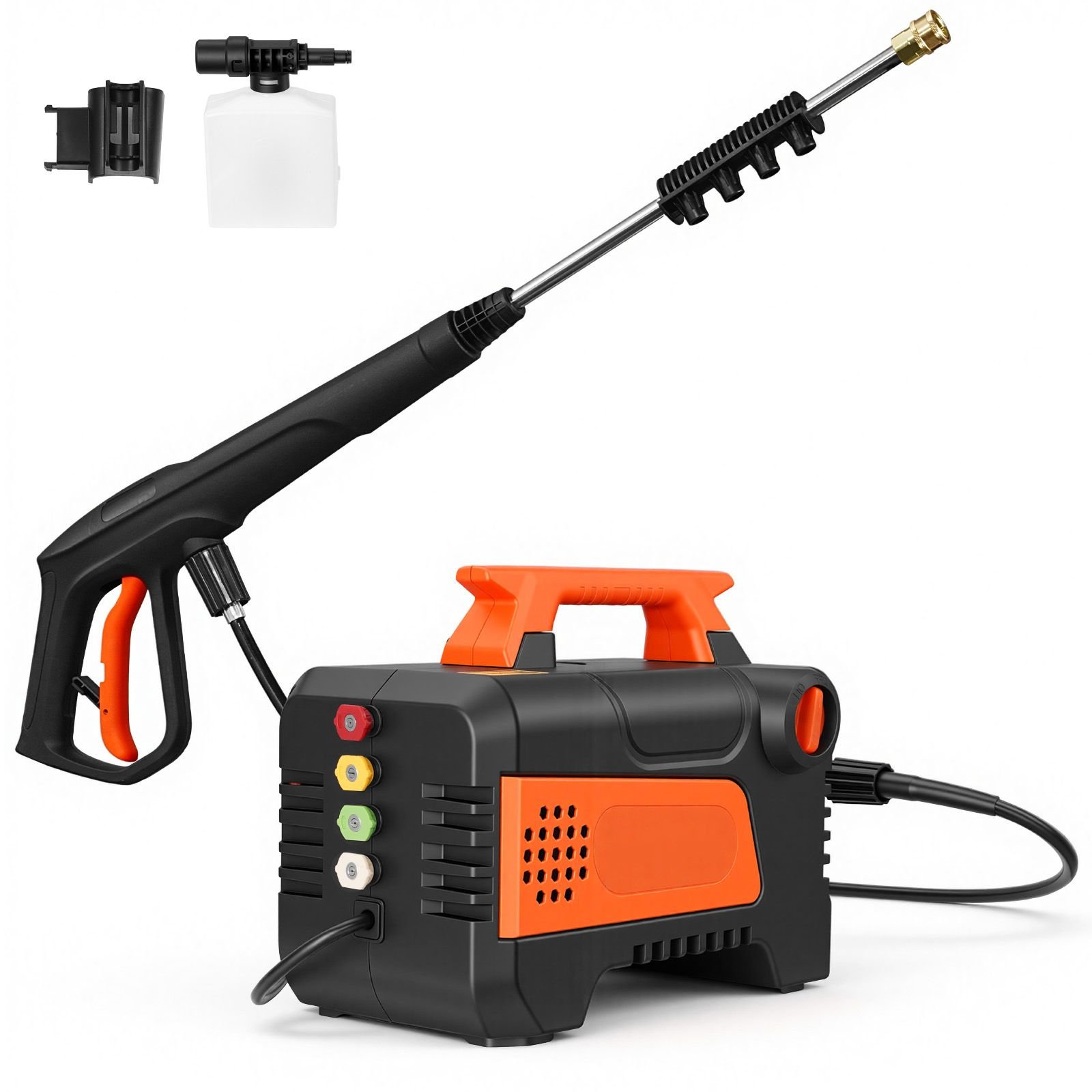 electric pressure washer, 1958 max psi 2.5 max gpm, portable power washer with 4 nozzles, metal extension wand, commercial grade 5 piston plunger pump, high pressure for cars,driveways,patios