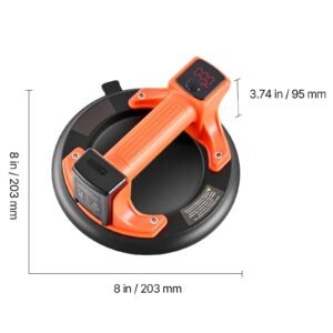 electric suction cup, 8 inch vacuum glass lifter with digital display for suction power & battery level, 440 lbs max lifting capacity tile suction cup tool for lifting tile, granite (1 pack)