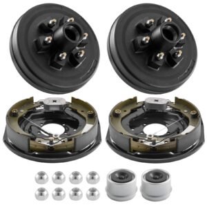 Electric Trailer Brake Assembly, 12 x 2 Inch, 1 Pair Self-Adjusting Electric Brakes Kit for 6000 lbs Trailer Axle, Backing Plates for Braking System Part Replacement, Fit for Trailers, RVs
