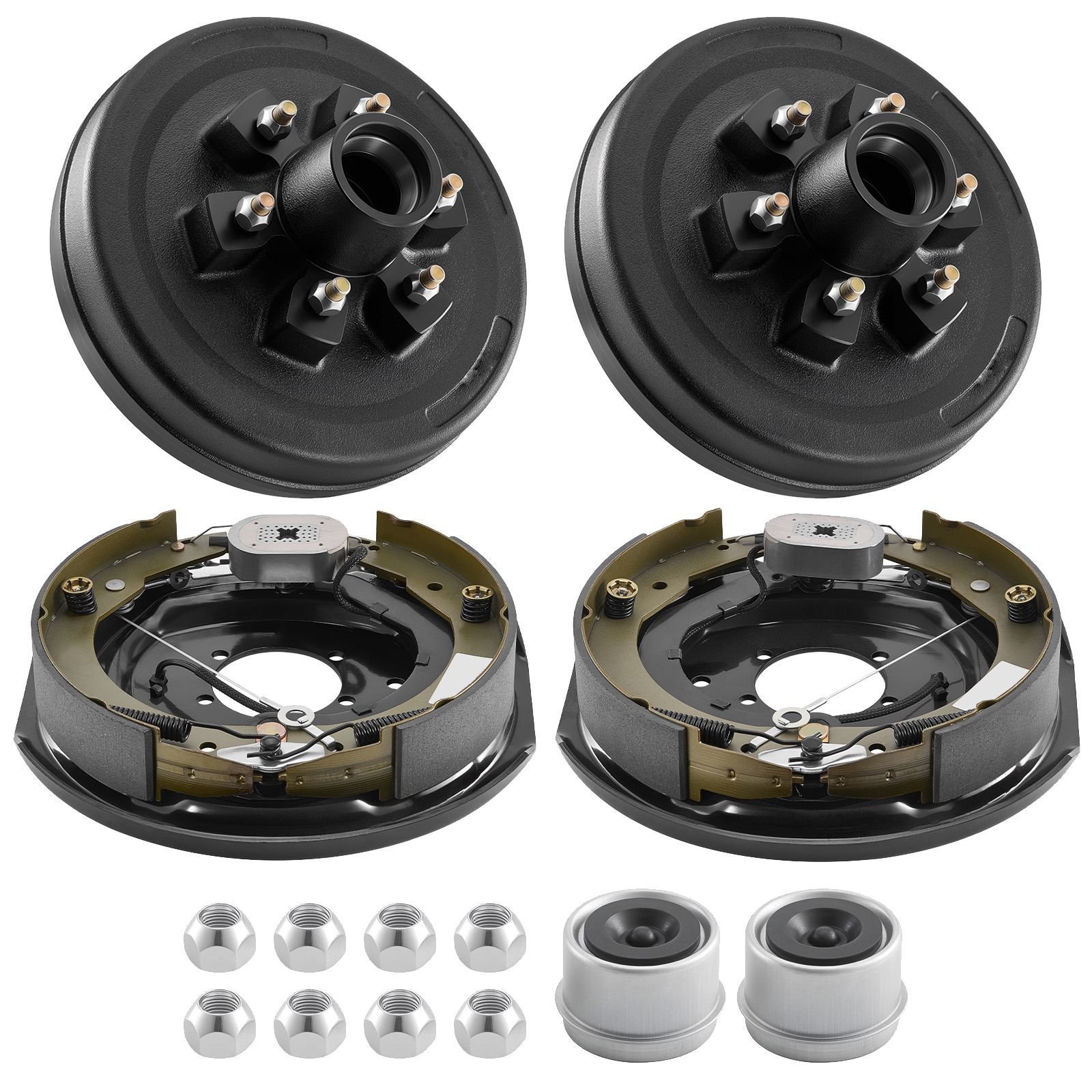 electric trailer brake assembly, 12 x 2 inch, 1 pair self adjusting electric brakes kit for 6000 lbs trailer axle, backing plates for braking system part replacement, fit for trailers, rvs