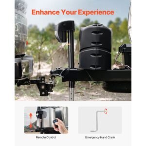 electric trailer jack, 5000 lbs, heavy duty rv electric power tongue jack with 2 way connector, remote control, crank handle & weatherproof jack cover, 10" 28.3" lift, for trailers & campers