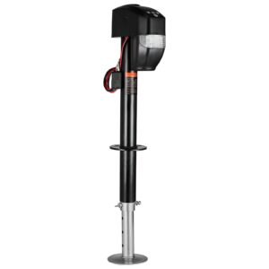 electric trailer jack, 5000 lbs, heavy duty rv electric power tongue jack with 2 way connector, remote control, crank handle & weatherproof jack cover, 10" 28.3" lift, for trailers & campers