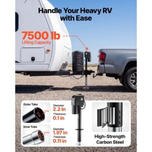 electric trailer jack, 7500 lbs capacity, electric power tongue jack with waterproof protective cover & led light for travel trailer, camper, rv, 9.84 27.84 in lift, 12v dc with wiring, black