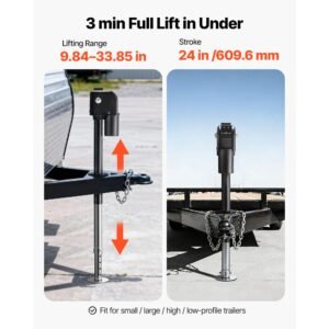 electric trailer jack, 7500 lbs capacity, electric power tongue jack with waterproof protective cover & led light for travel trailer, camper, rv, 9.84 27.84 in lift, 12v dc with wiring, black