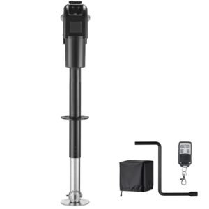 Electric Trailer Jack, 7500 lbs Capacity, Electric Power Tongue Jack with Waterproof Protective Cover & LED Light for Travel Trailer, Camper, RV, 9.84-27.84 in Lift, 12V DC with Wiring, Black