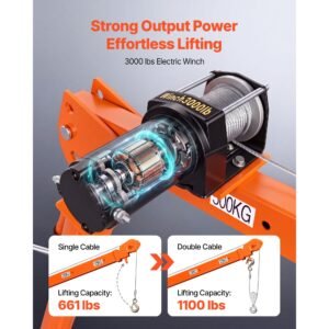electric truck crane, 1100 lbs pickup truck crane with 12v 3000 lbs electric winch, 360° rotating telescopic boom, premium galvanized steel, foldable pickup bed jib for machine lumber lifting