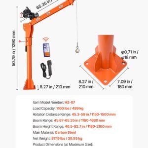 electric truck crane, 1100 lbs pickup truck crane with 12v 3000 lbs electric winch, 360° rotating telescopic boom, premium galvanized steel, foldable pickup bed jib for machine lumber lifting