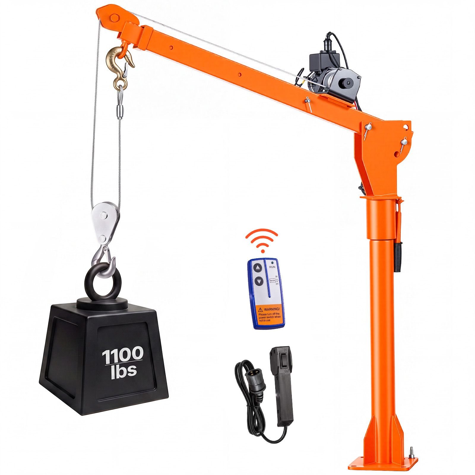 electric truck crane, 1100 lbs pickup truck crane with 12v 3000 lbs electric winch, 360° rotating telescopic boom, premium galvanized steel, foldable pickup bed jib for machine lumber lifting