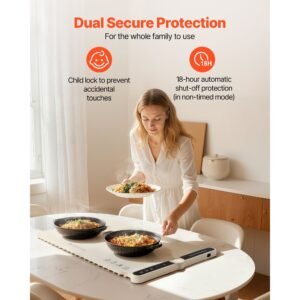 electric warming tray, food warming mat for buffet, rollable & portable silicone food warmer with 9 adjustable temperature settings, auto shut off & child lock, ideal for parties, catering