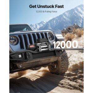 electric winch, 12000 lbs load capacity, 12v dc truck winch with Φ0.36 in x 80 ft steel rope, wireless & wired remote control, ip55 waterproof for towing suv jeep trailer boat off road vehicle
