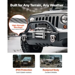 electric winch, 12000 lbs load capacity, 12v dc truck winch with Φ0.36 in x 80 ft steel rope, wireless & wired remote control, ip55 waterproof for towing suv jeep trailer boat off road vehicle