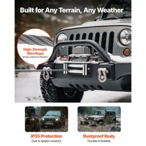 electric winch, 12000 lbs load capacity, 12v dc truck winch with Φ7/20 in x 85 ft steel rope, wireless & wired remote control, suitable for towing suv jeep trailer boat off road vehicle