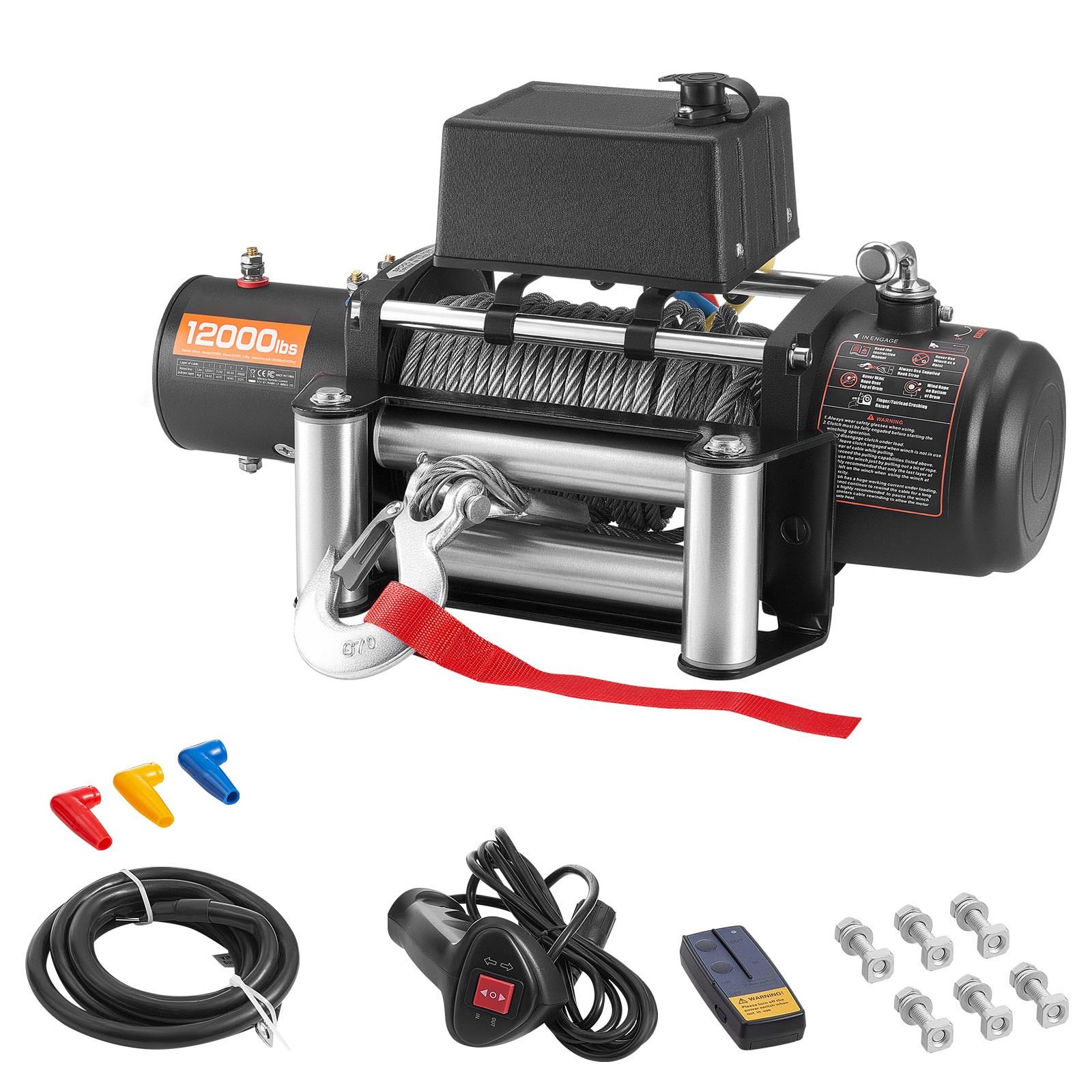 electric winch, 12000 lbs load capacity, 12v dc truck winch with Φ7/20 in x 85 ft steel rope, wireless & wired remote control, suitable for towing suv jeep trailer boat off road vehicle