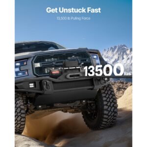 electric winch, 13500 lbs load capacity, 12v dc truck winch with Φ3/8 in x 85 ft synthetic rope, wireless & wired remote control, ip55 waterproof for towing off road suv jeep trailer boat