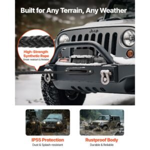 electric winch, 13500 lbs load capacity, 12v dc truck winch with Φ3/8 in x 85 ft synthetic rope, wireless & wired remote control, ip55 waterproof for towing off road suv jeep trailer boat