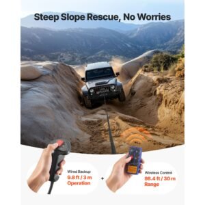 electric winch, 13500 lbs load capacity, 12v dc truck winch with Φ3/8 in x 85 ft synthetic rope, wireless & wired remote control, ip55 waterproof for towing off road suv jeep trailer boat
