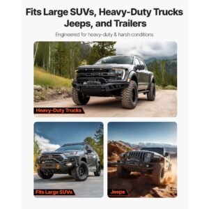 electric winch, 13500 lbs load capacity, 12v dc truck winch with Φ3/8 in x 85 ft synthetic rope, wireless & wired remote control, ip55 waterproof for towing off road suv jeep trailer boat